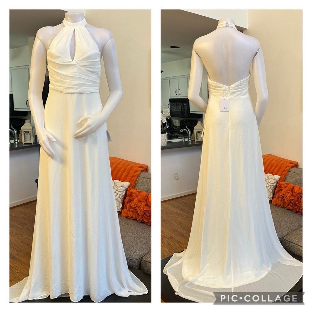 ❣️🆕Lulus Elegant Glamour White Pleated Halter Cutout Maxi Dress❣️
